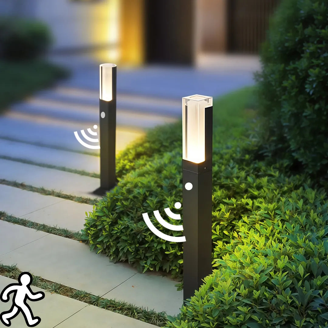Paletto da giardino LED con sensore di movimento nero minimalista a colonna