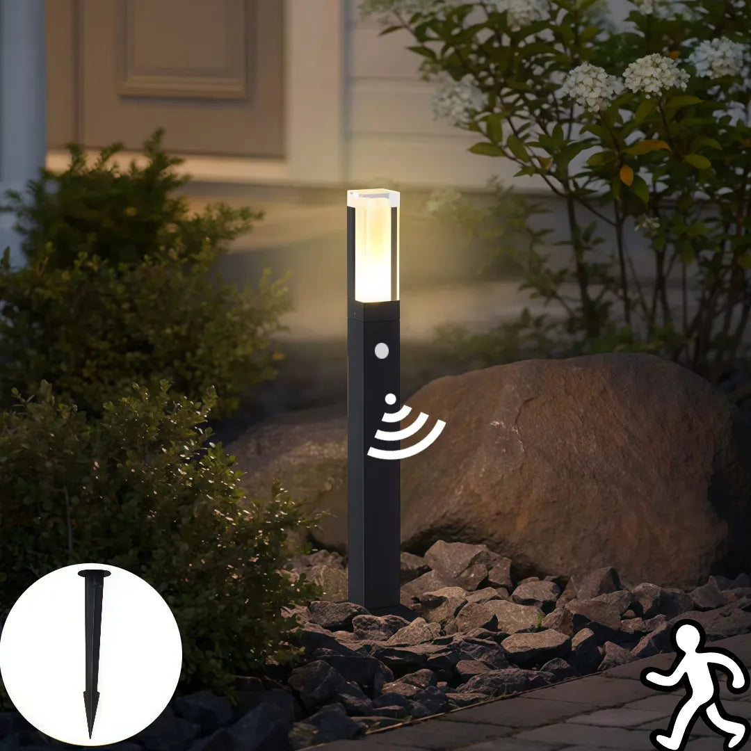 Paletto da giardino LED con sensore di movimento nero minimalista a colonna
