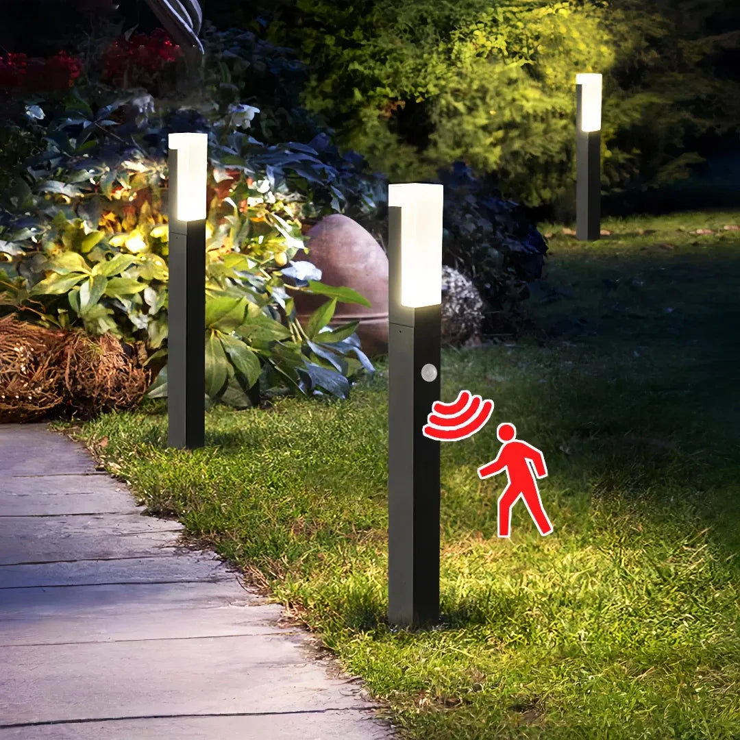 Paletto da giardino LED con sensore di movimento nero minimalista a colonna