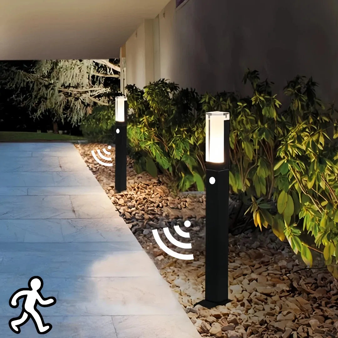 Paletto da giardino LED con sensore di movimento nero minimalista a colonna