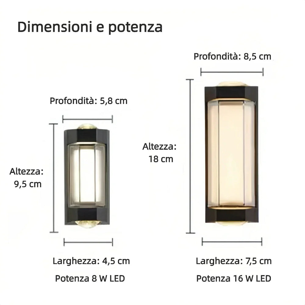 Applique da esterno a doppia emissione LED rettangolare stile moderno
