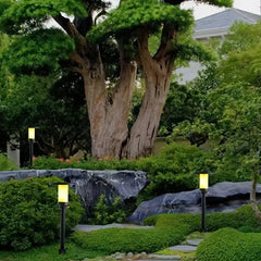 Paletto da giardino solare LED nero moderno con cappello circolare