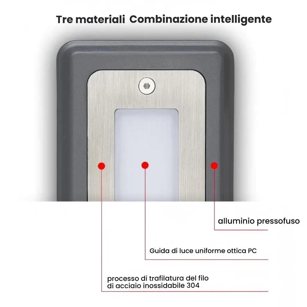 Segnapasso da incasso minimal LED rettangolare finitura grigio opaco