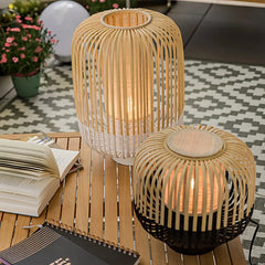 Lanterna da pavimento in bambù stile boho LED per terrazzo