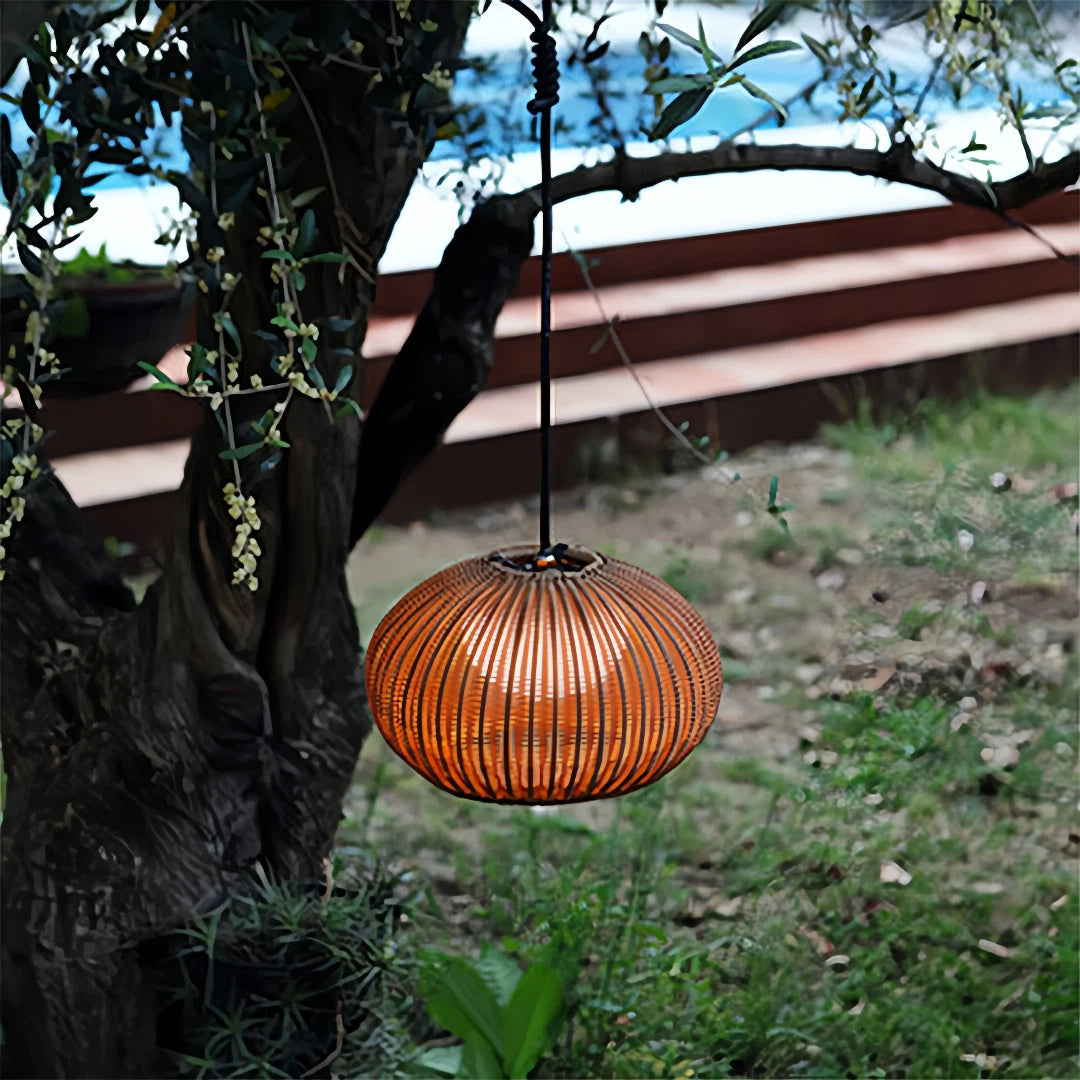 Lampada a sospensione per esterno effetto rattan boho a lanterna per gazebo