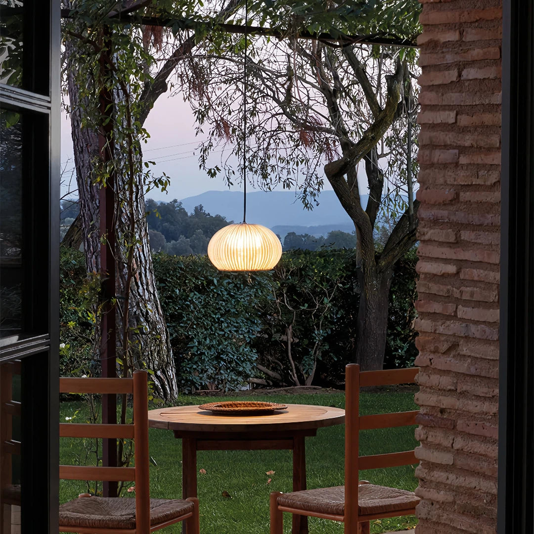 Lampada a sospensione per esterno effetto rattan boho a lanterna per gazebo