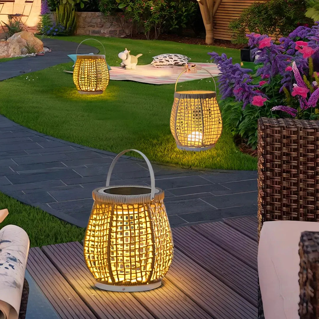 Lanterna da tavolo per esterno a LED portatile in corda boho