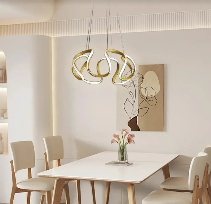 Lampadario a sospensione dal design moderno a nastro LED dimmerabile per sala pranzo