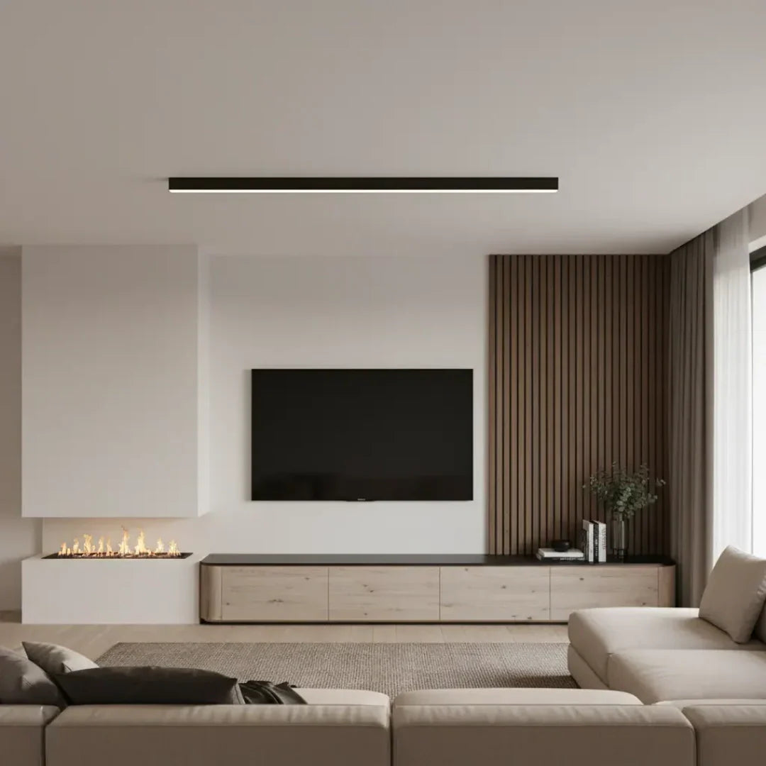 Plafoniera a soffitto lunga LED stile minimal dimmerabile nera per soggiorno