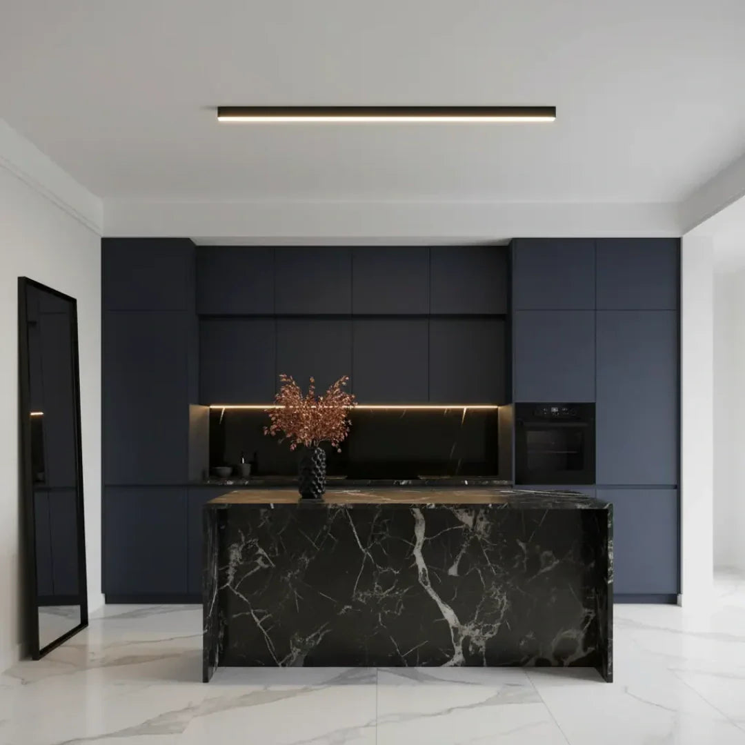 Plafoniera a soffitto lunga LED stile minimal dimmerabile nera per soggiorno