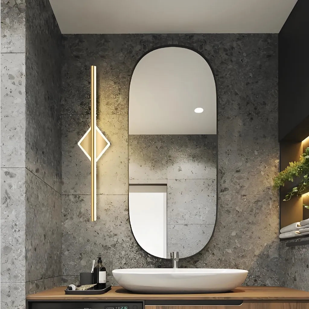 Applique specchio bagno oro LED lineare dimmerabile IP44 minimalista