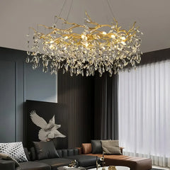 Lampadario con pendenti in cristallo oro stile lusso moderno per soggiorno