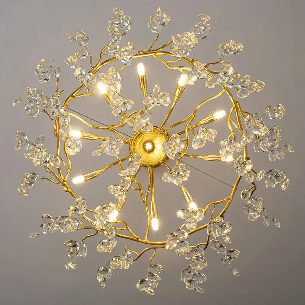 Lampadario con pendenti in cristallo oro stile lusso moderno per soggiorno