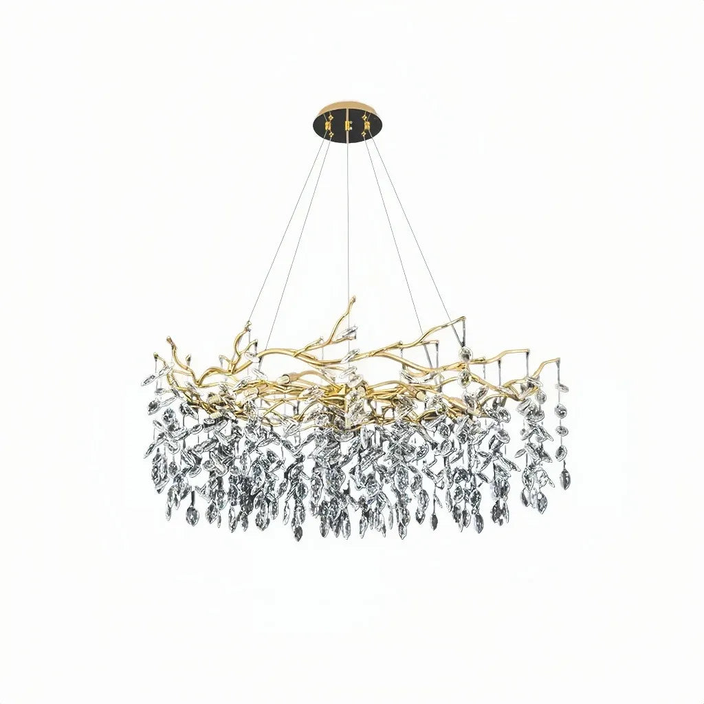 Lampadario con pendenti in cristallo oro stile lusso moderno per soggiorno