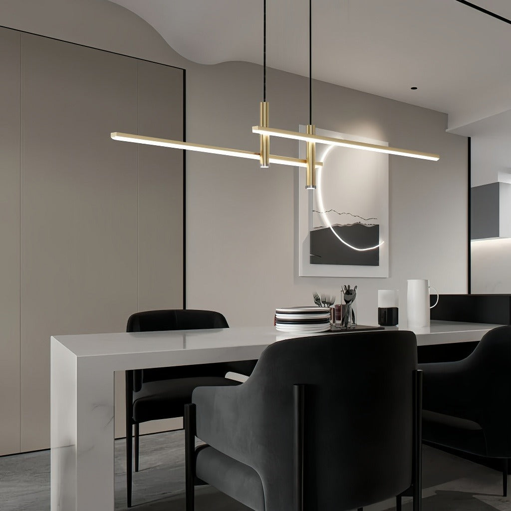 Lampada lineare a sospensione minimal per isola cucina con LED dimmerabile e doppia luce spot