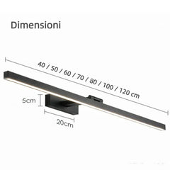 Applique LED per specchio da bagno orientabile e lineare in metallo dal design moderno