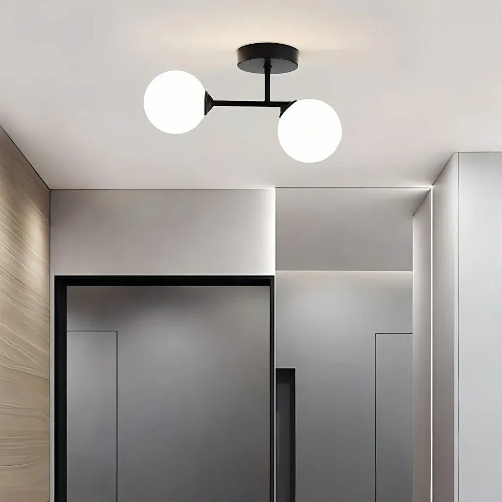 Plafoniera LED in vetro a due sfere bianche dal design moderno dimmerabile
