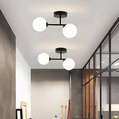 Plafoniera LED in vetro a due sfere bianche dal design moderno dimmerabile