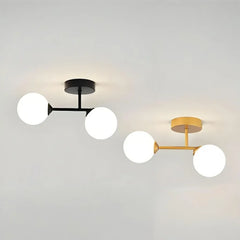 Plafoniera LED in vetro a due sfere bianche dal design moderno dimmerabile