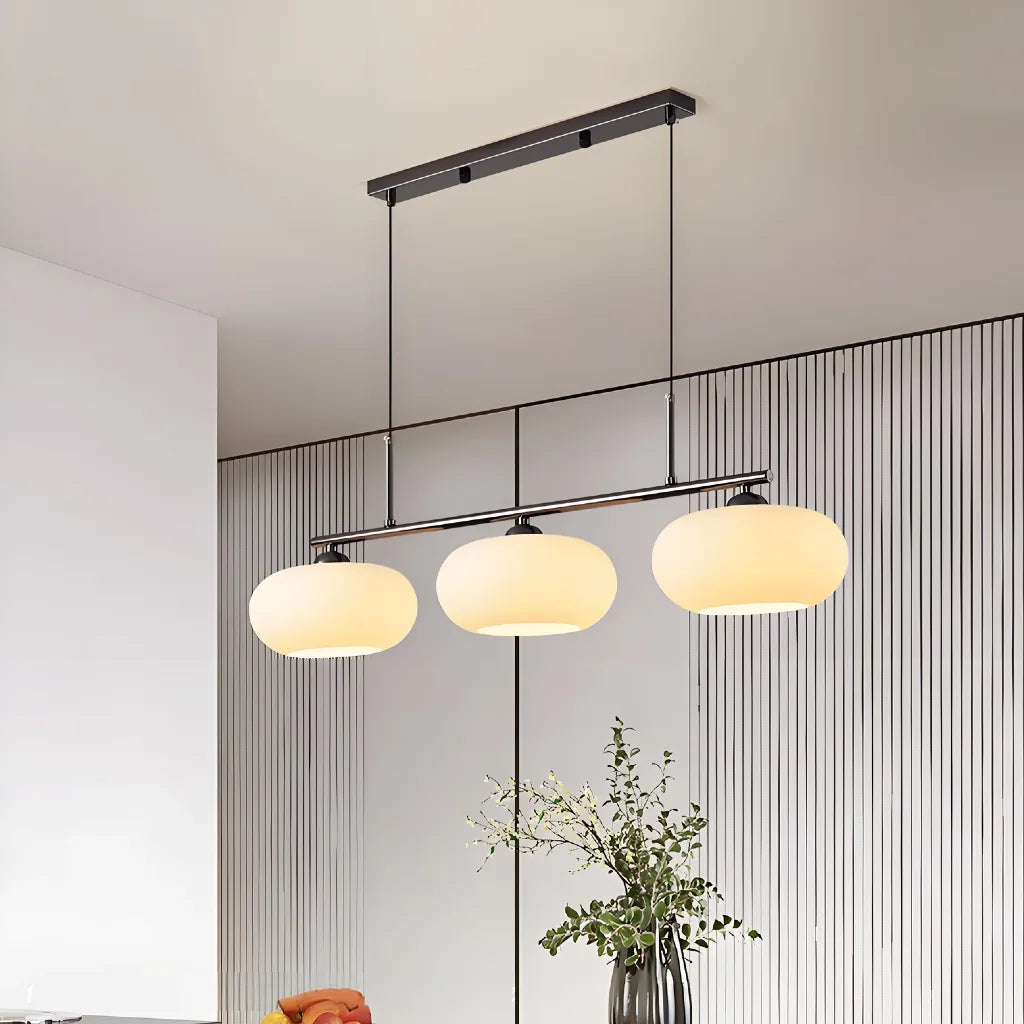 Lampadario moderno dimmerabile a 3 luci in vetro sferico per sala da pranzo