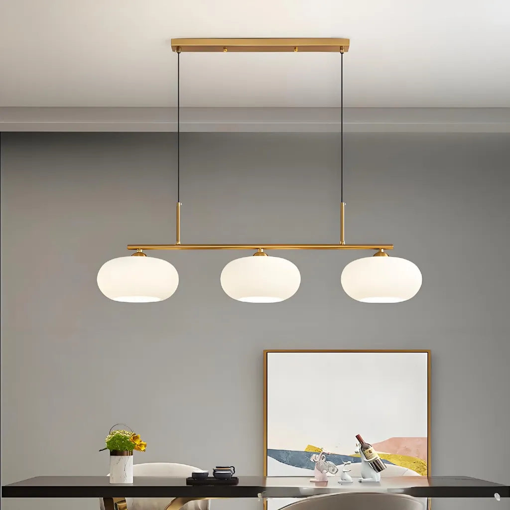 Lampadario moderno dimmerabile a 3 luci in vetro sferico per sala da pranzo