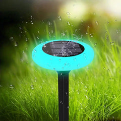 Lampada solare da giardino con picchetto a disco LED RGB in stile minimal