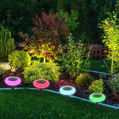 Lampada solare da giardino con picchetto a disco LED RGB in stile minimal