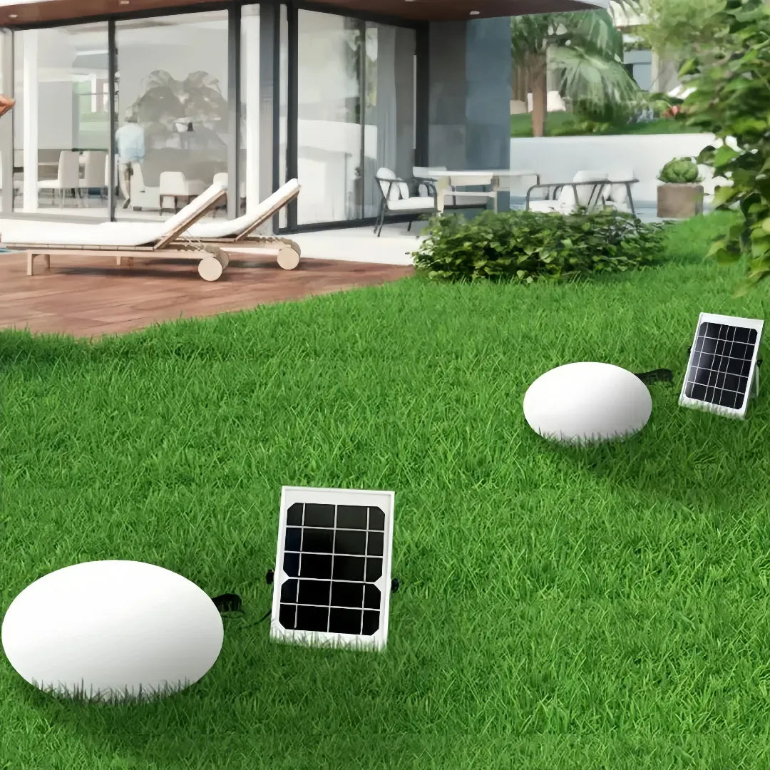 Lampada sasso bianca da giardino LED dimmerabile con pannello solare esterno