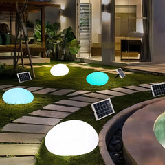 Lampada sasso bianca da giardino LED dimmerabile con pannello solare esterno