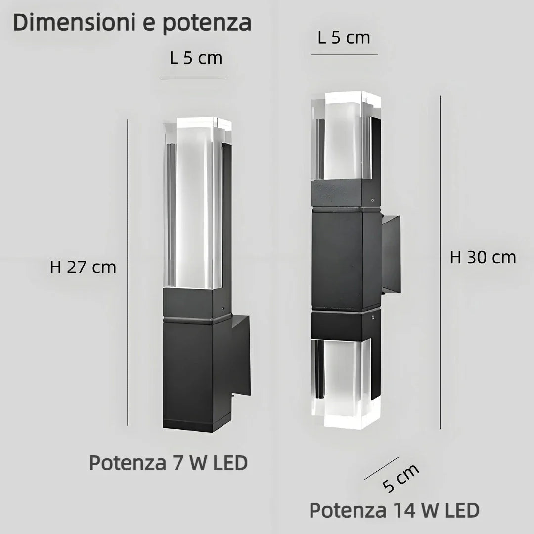 Applique da esterno con sensore di movimento LED a forma di colonna rettangolare nera moderna