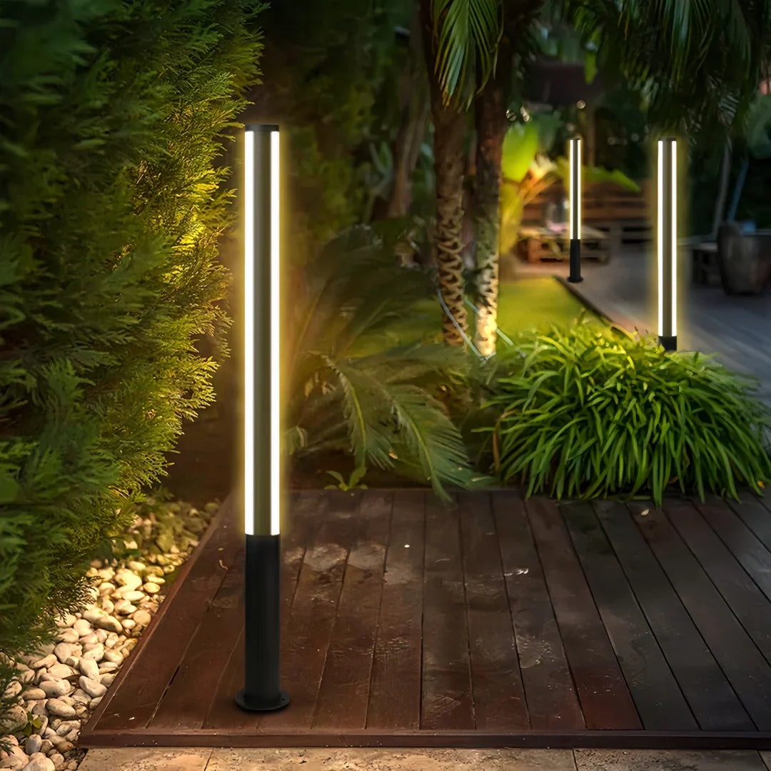 Lampione da giardino moderno LED in metallo nero a cilindro