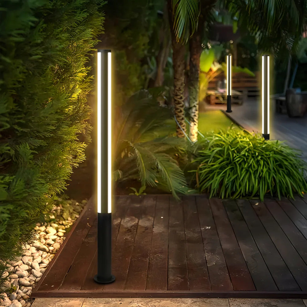 Lampione da giardino moderno LED in metallo nero a cilindro