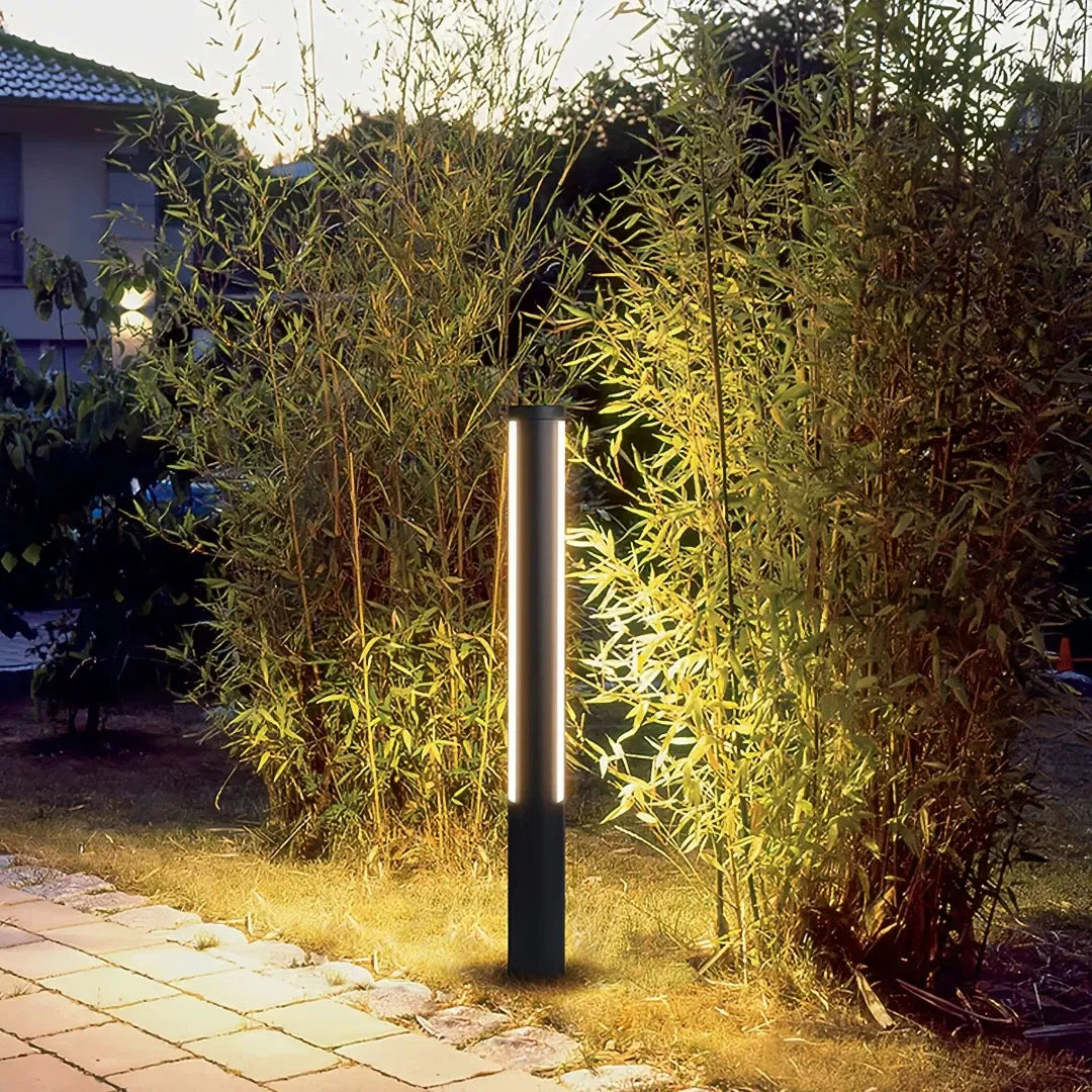 Lampione da giardino moderno LED in metallo nero a cilindro