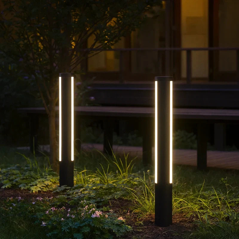 Lampione da giardino moderno LED in metallo nero a cilindro