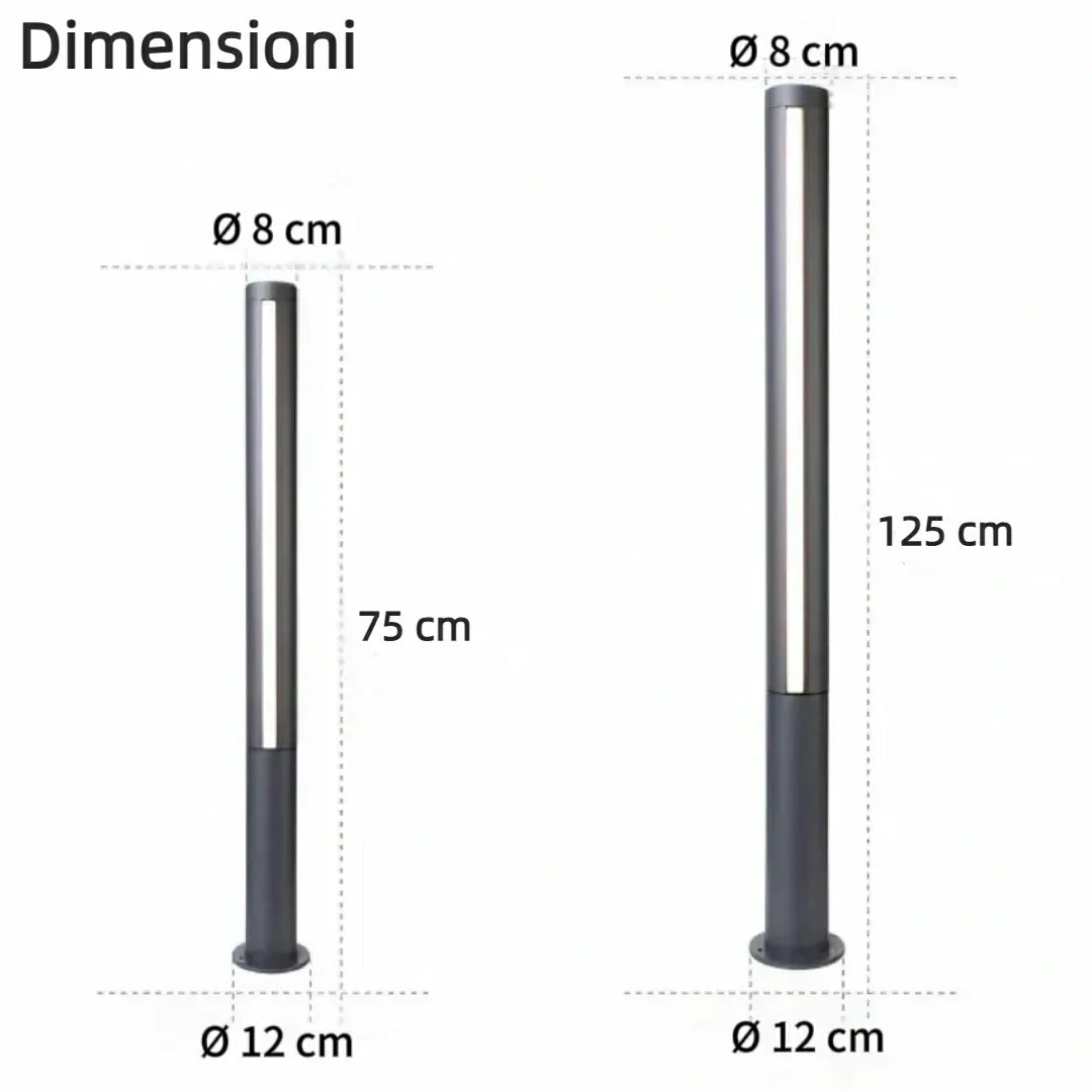 Lampione da giardino moderno LED in metallo nero a cilindro