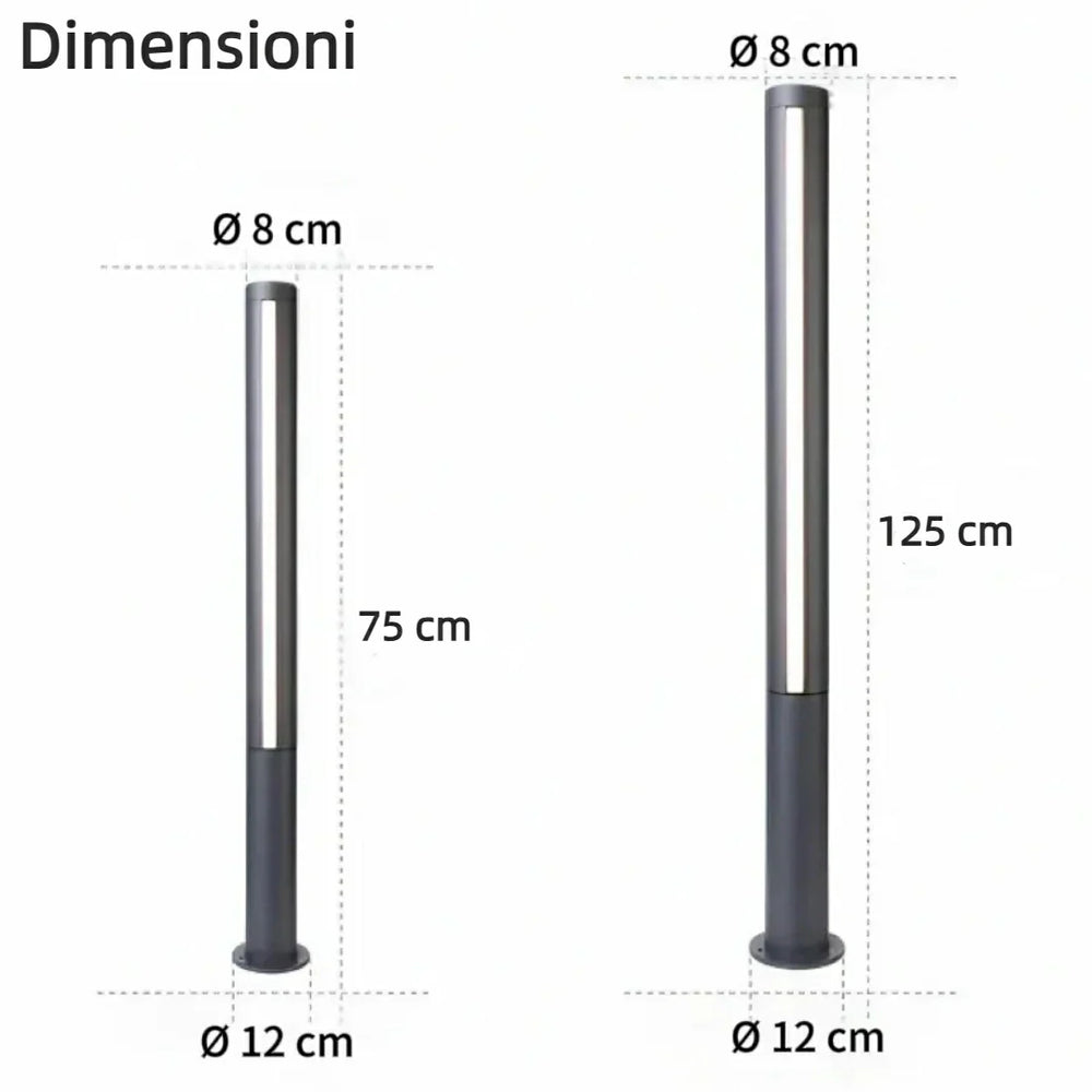 Lampione da giardino moderno LED in metallo nero a cilindro