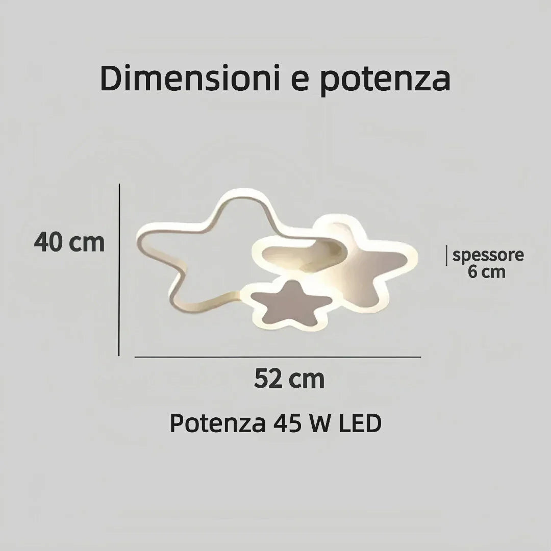 Plafoniera LED a soffitto per cameretta a forma di stella dimmerabile moderna dimensione 52 cm