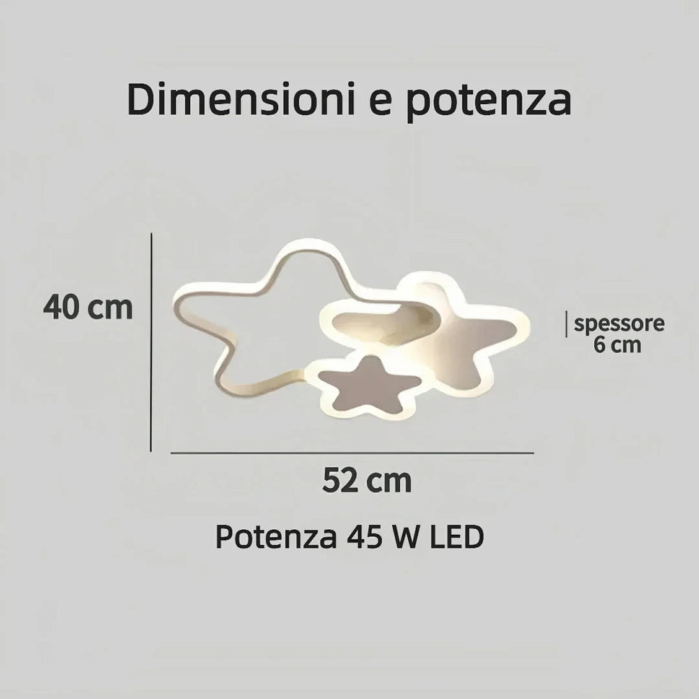 Plafoniera LED a soffitto per cameretta a forma di stella dimmerabile moderna dimensione 52 cm