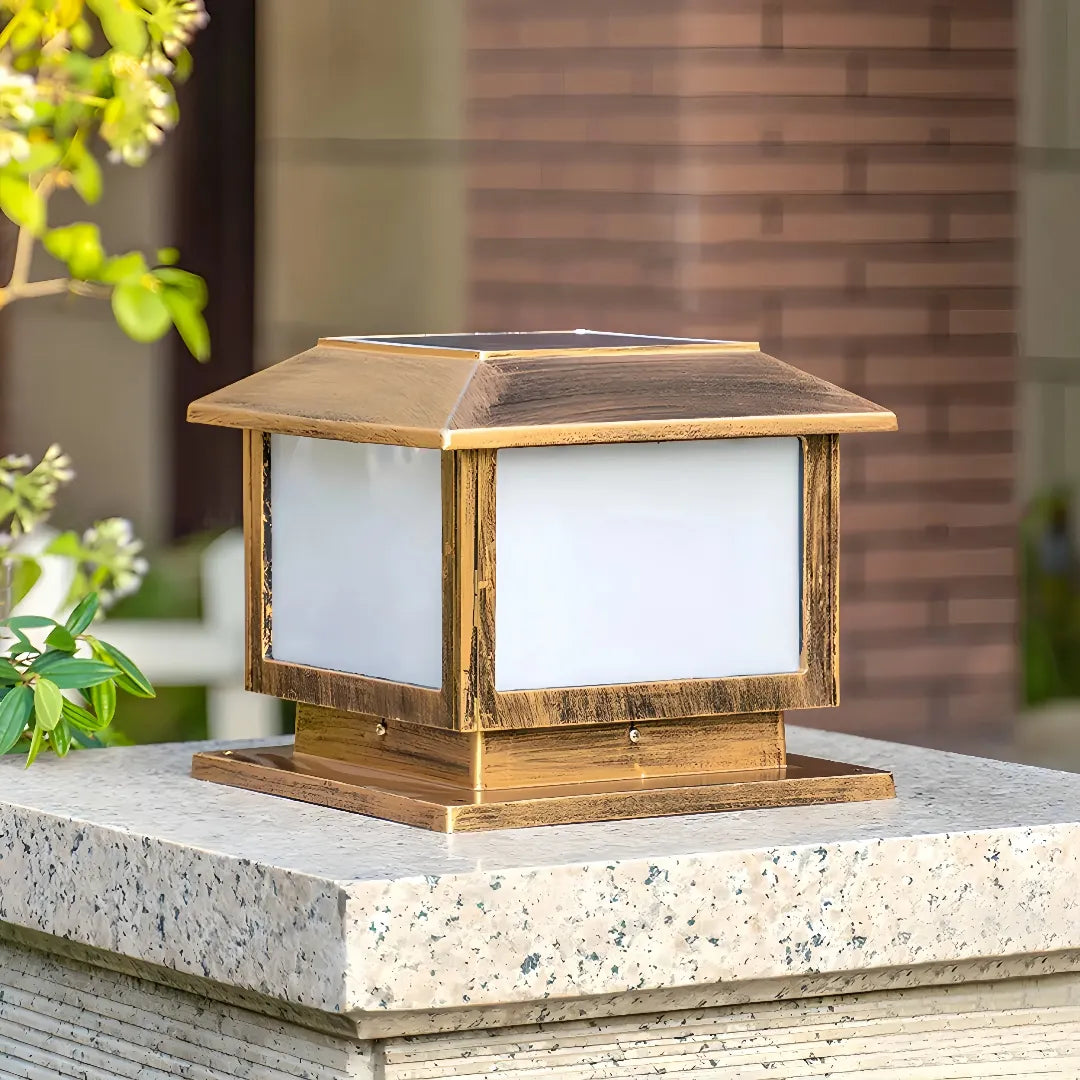 Lampada da pilastro solare a lanterna con LED dimmerabile per giardino