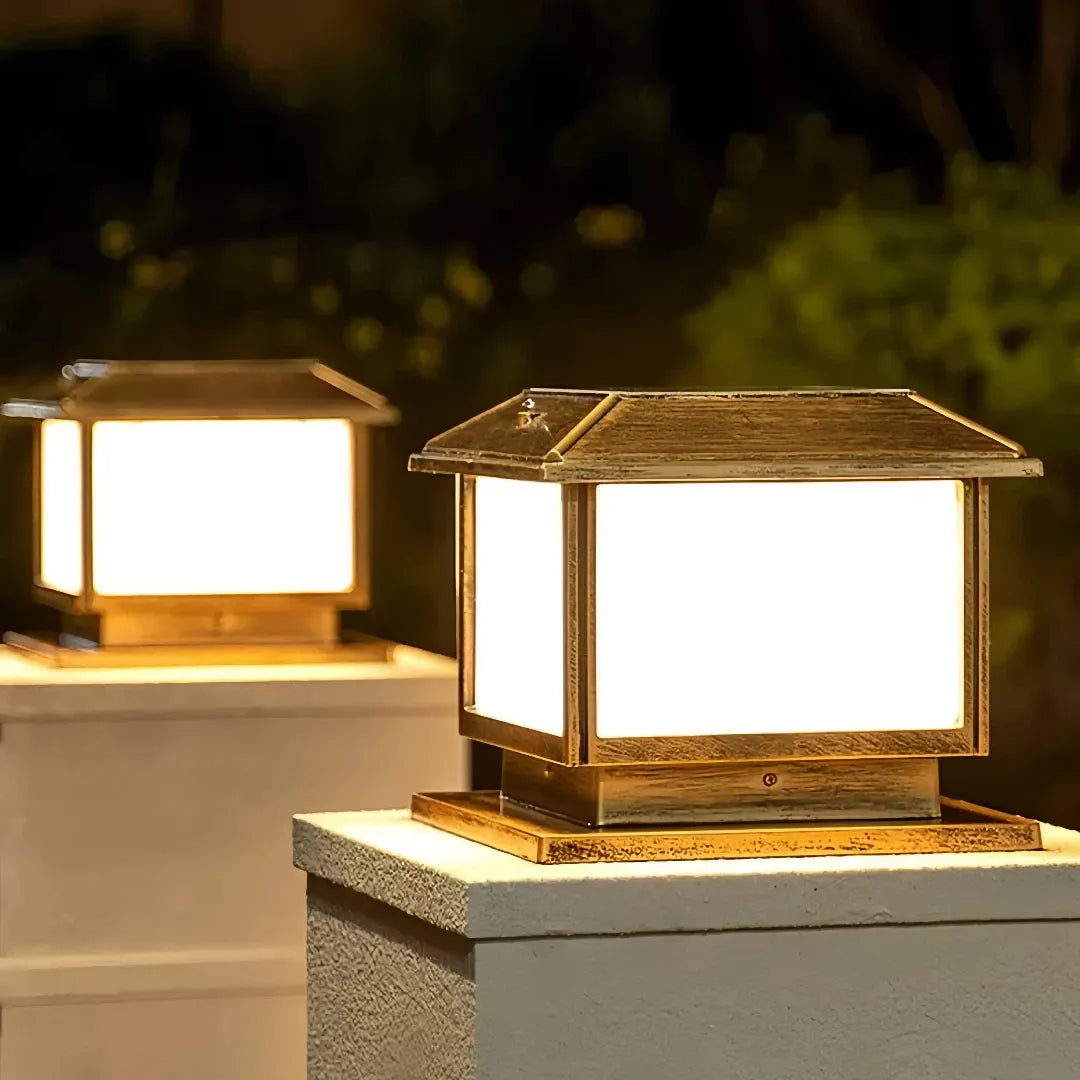 Lampada da pilastro solare a lanterna con LED dimmerabile per giardino