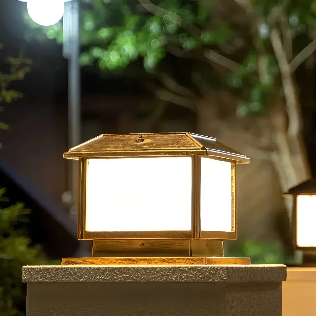 Lampada da pilastro solare a lanterna con LED dimmerabile per giardino