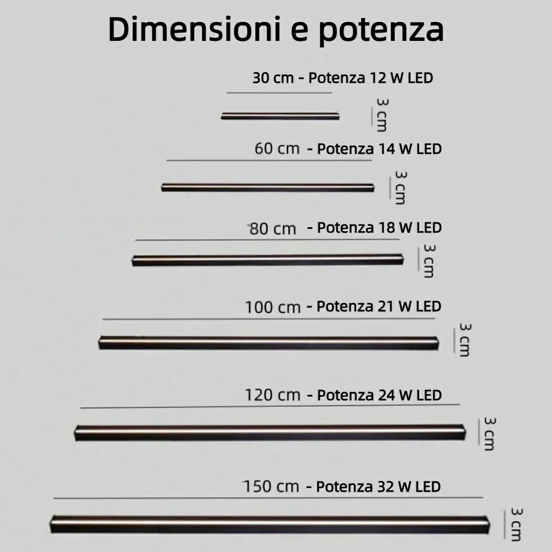 Applique da parete lineare LED dimmerabile nera stile minimale per soggiorno