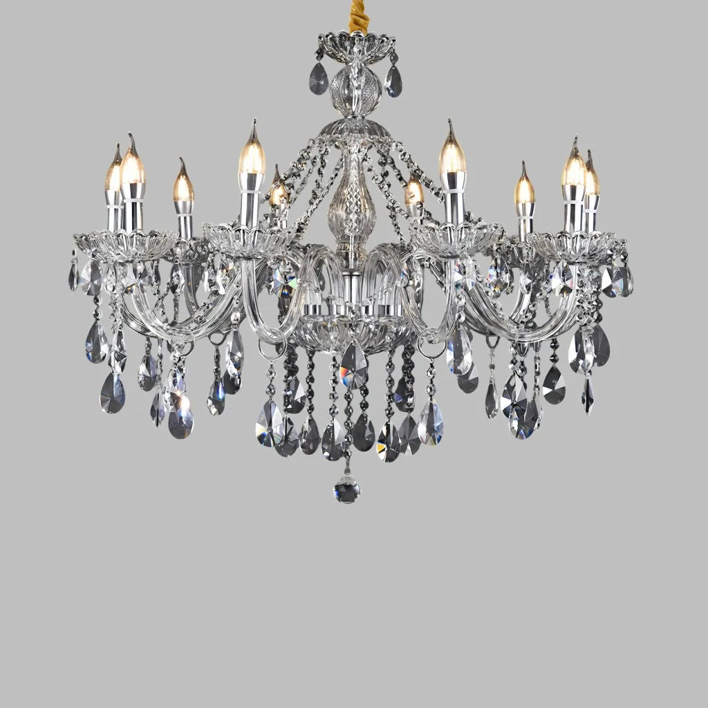 Lampadario classico in cristallo a candelabro con più bracci per sala da pranzo