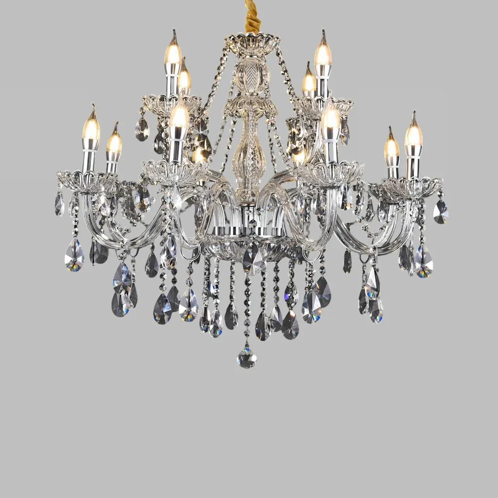 Lampadario classico in cristallo a candelabro con più bracci per sala da pranzo