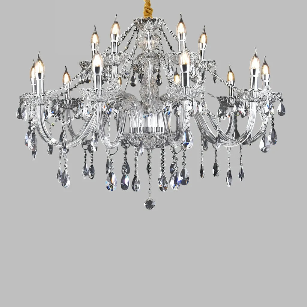 Lampadario classico in cristallo a candelabro con più bracci per sala da pranzo