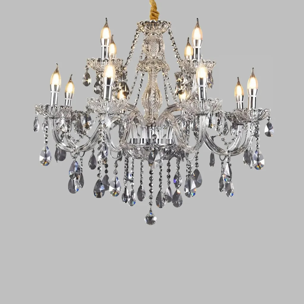 Lampadario classico in cristallo a candelabro con più bracci per sala da pranzo