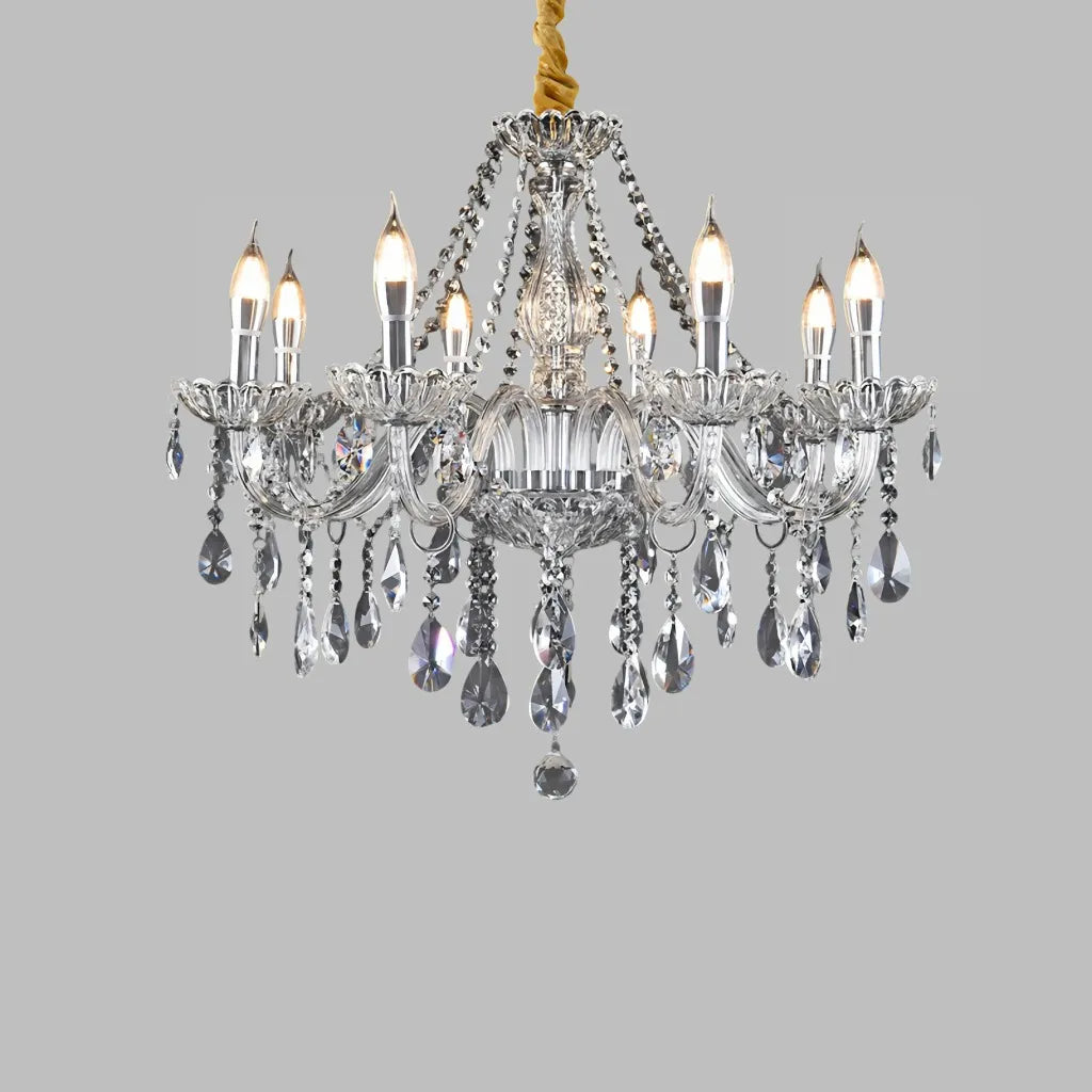 Lampadario classico in cristallo a candelabro con più bracci per sala da pranzo