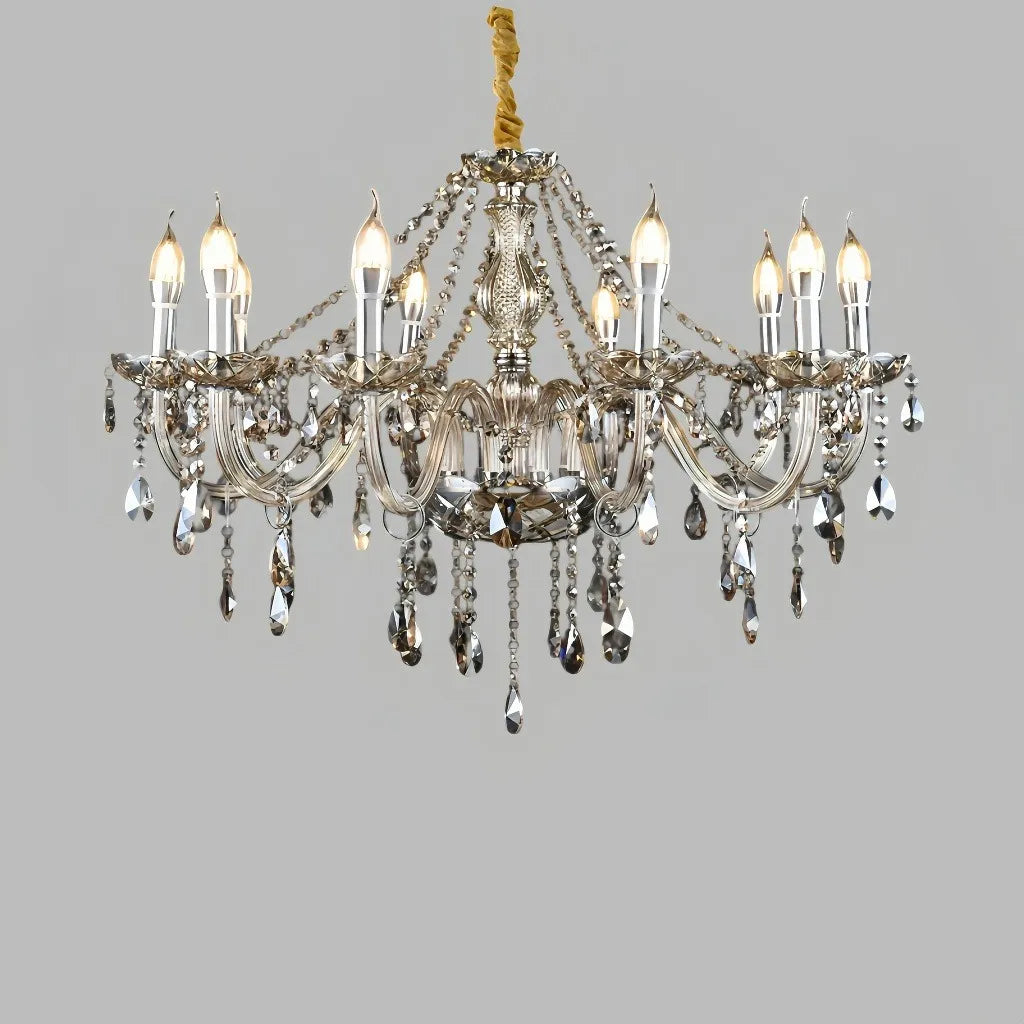 Lampadario classico in cristallo a candelabro con più bracci per sala da pranzo