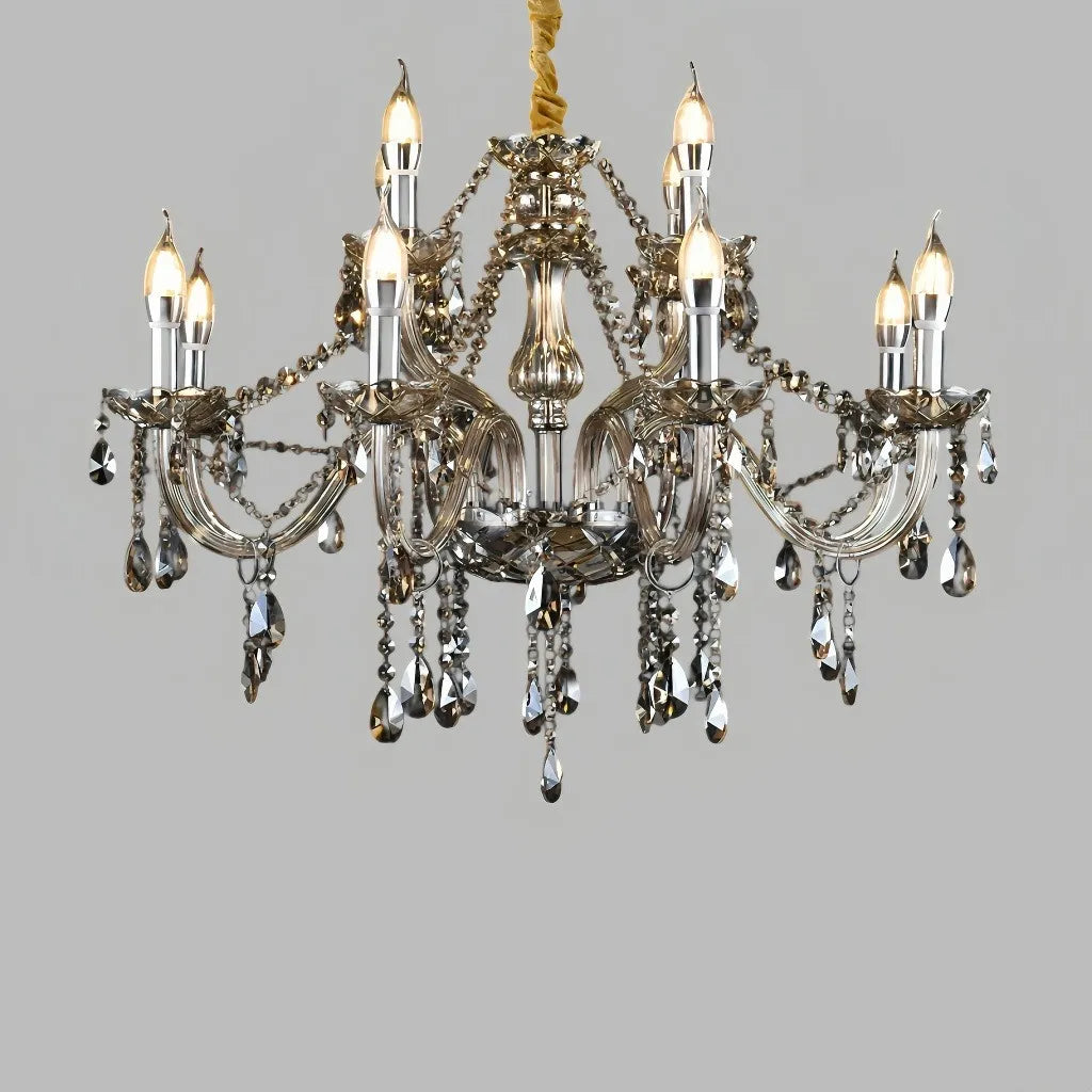 Lampadario classico in cristallo a candelabro con più bracci per sala da pranzo