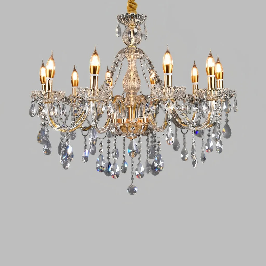 Lampadario classico in cristallo a candelabro con più bracci per sala da pranzo